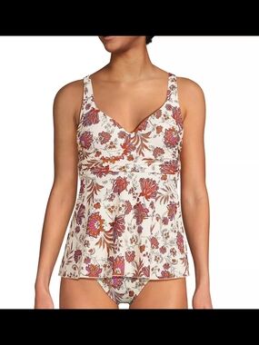Lands' End Women's Sweetheart Belted Flutter Tankini in Egret White